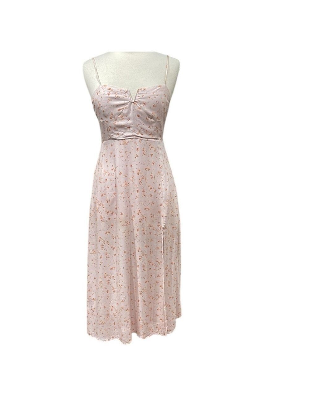 Audrey 3 + 1 Maribelle Mini Floral Bustier Strappy Midi Dress SZ M Light Pink